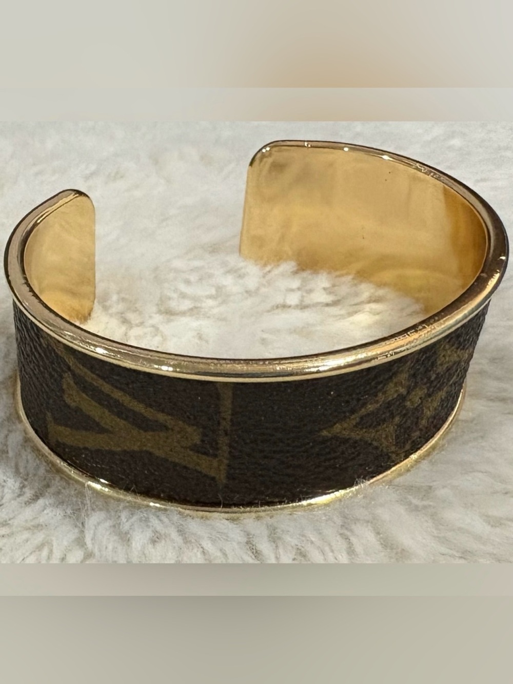 (X3) Louis Vuitton Brown & Gold Logo Cuff Bracelet